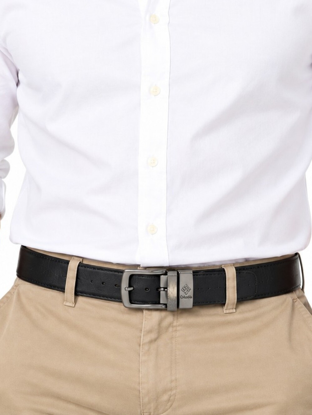 Columbia Men’s Reversible Leather Belt Black Brown Silver Buckle 36"